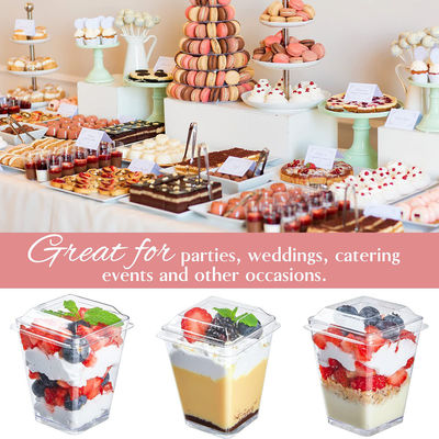 Многоразовые квадратные прозрачные стаканчики для десертов с крышками и ложками, емкость 120 мл, 250 мл, 350 мл, 500 мл