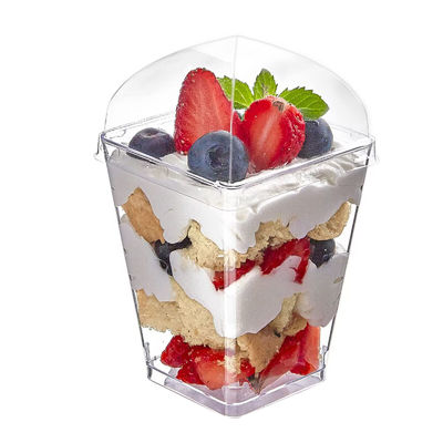 Многоразовые квадратные прозрачные стаканчики для десертов с крышками и ложками, емкость 120 мл, 250 мл, 350 мл, 500 мл