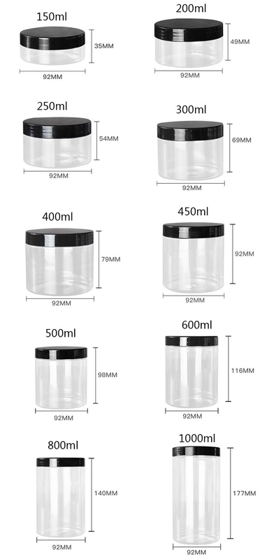 PET банки пищевого качества белый пластик 4oz 8oz 300ml 500ml круглый формы пустой глазный крем лицо крем банки 16oz